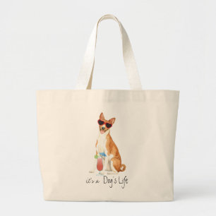 Summer Basenji Large Tote Bag