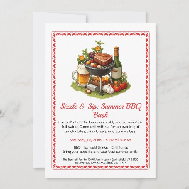 Summer BBQ & Beer Party Invitation  (Front)