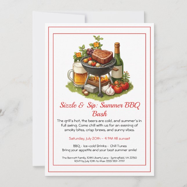 Summer BBQ & Beer Party Invitation  (Front)