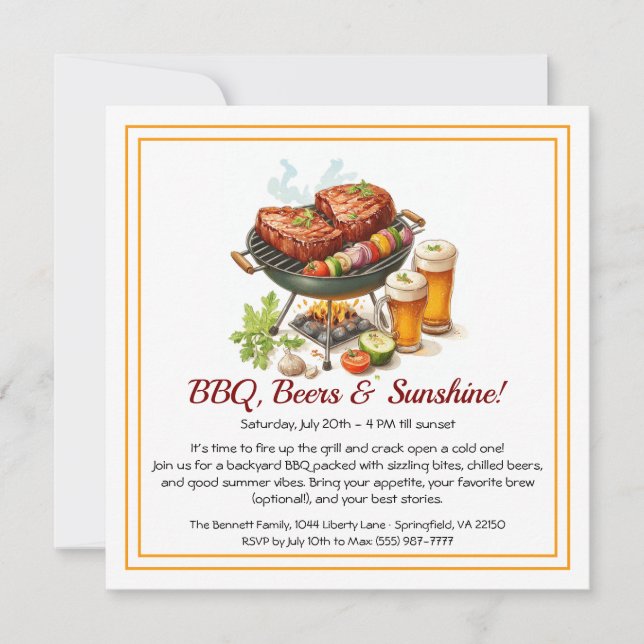 Summer BBQ & Beer Party Invitation – Backyard Cook (Front)