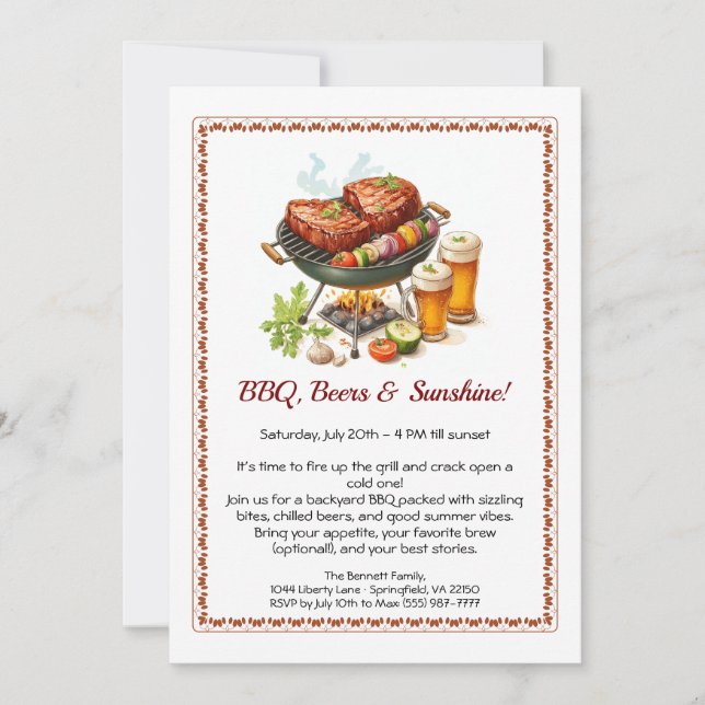 Summer BBQ & Beer Party Invitation – Backyard Cook (Front)