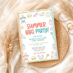 Summer BBQ Gingham Cookout Backyard Rustic Party Invitation