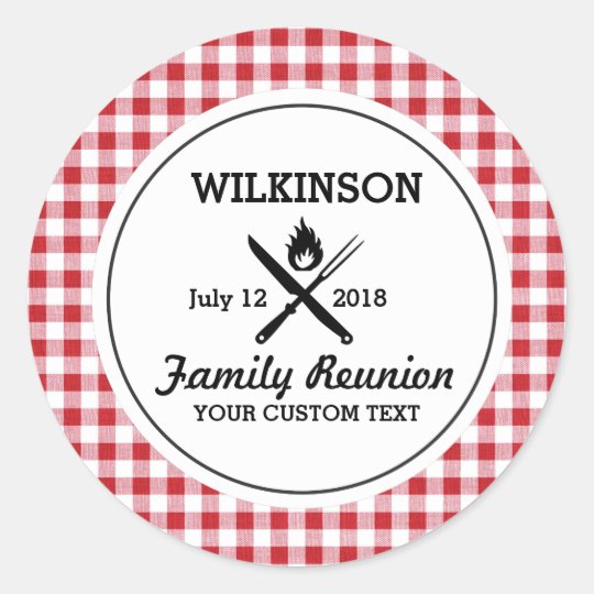 Summer BBQ Grill Cookout Reunion Red Gingham Check Classic Round Sticker