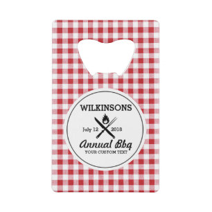 Summer BBQ Grill Cookout Reunion Red Gingham Check Wallet Bottle Opener