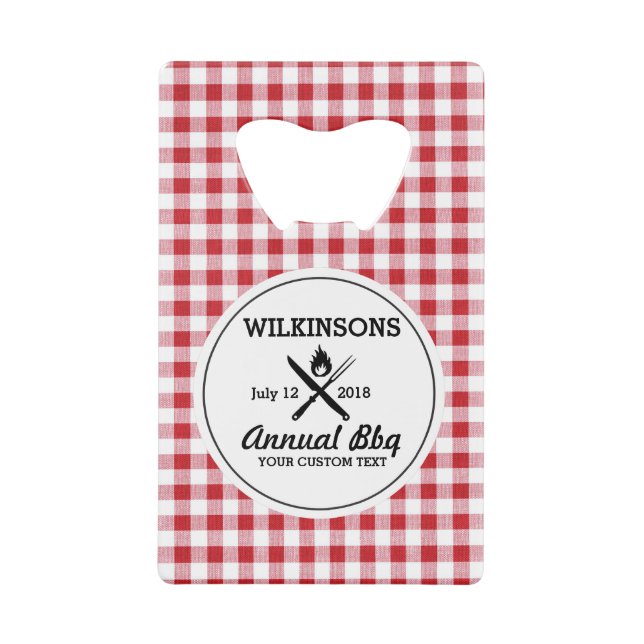 Summer BBQ Grill Cookout Reunion Red Gingham Check Wallet Bottle Opener (Front)