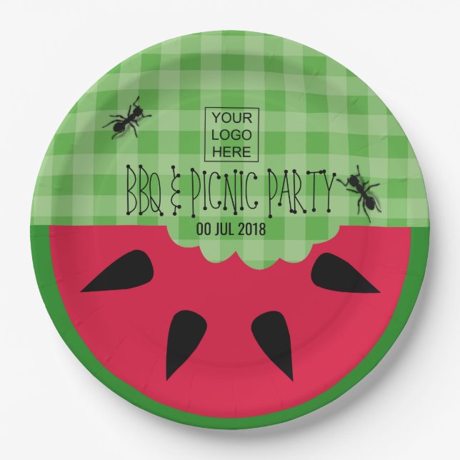 Summer BBQ Picnic Corporate Party Customizable Paper Plate (Front)