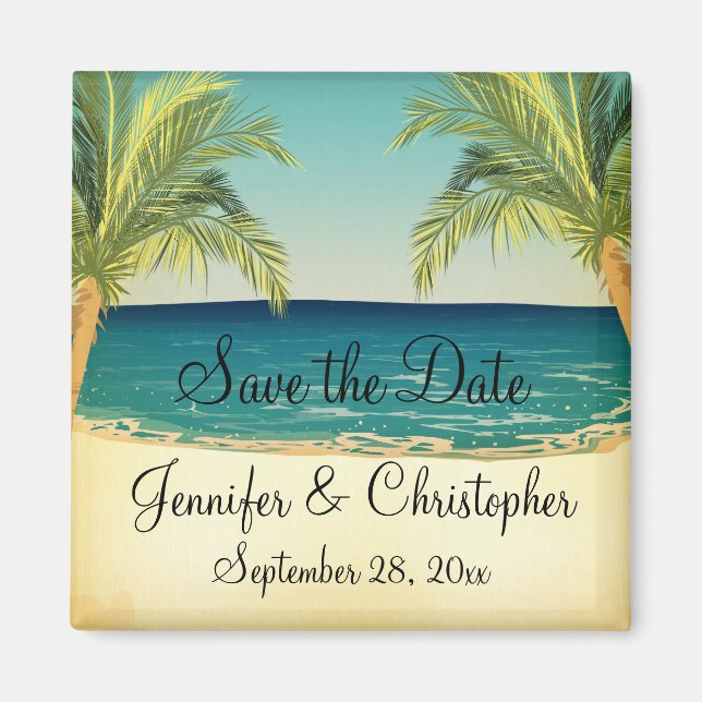Summer Beach and Palm Trees Wedding Save the Date Magnet (Front)