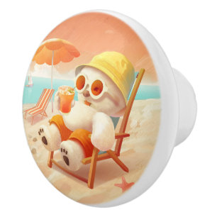 Summer Beach Bear Ceramic Knob