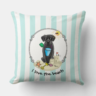 Summer Beach Black Lab Labrador Retriever Cute Throw Pillow
