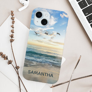 Summer Beach Blue Personalized Name iPhone 15 Case