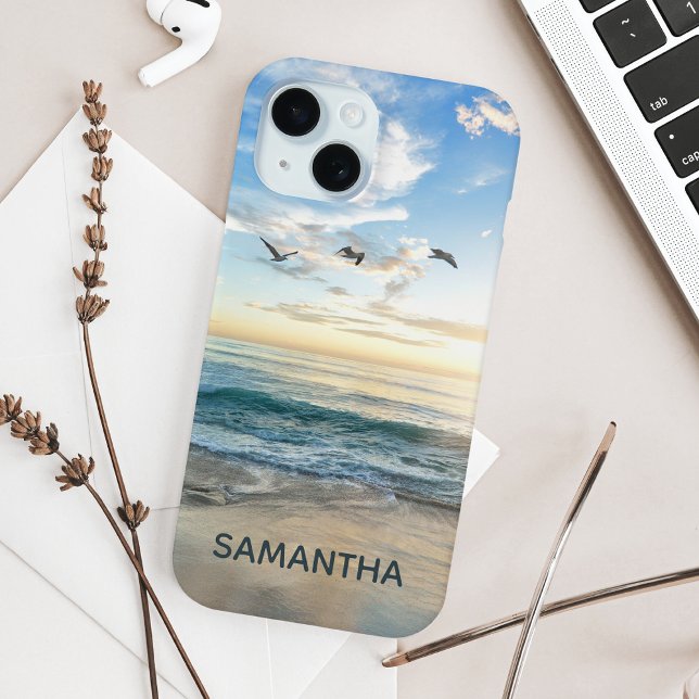 Summer Beach Blue Personalized Name Case-Mate iPhone Case (Creator Uploaded)
