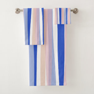 Summer beach blue pink beige stripes  bath towel set