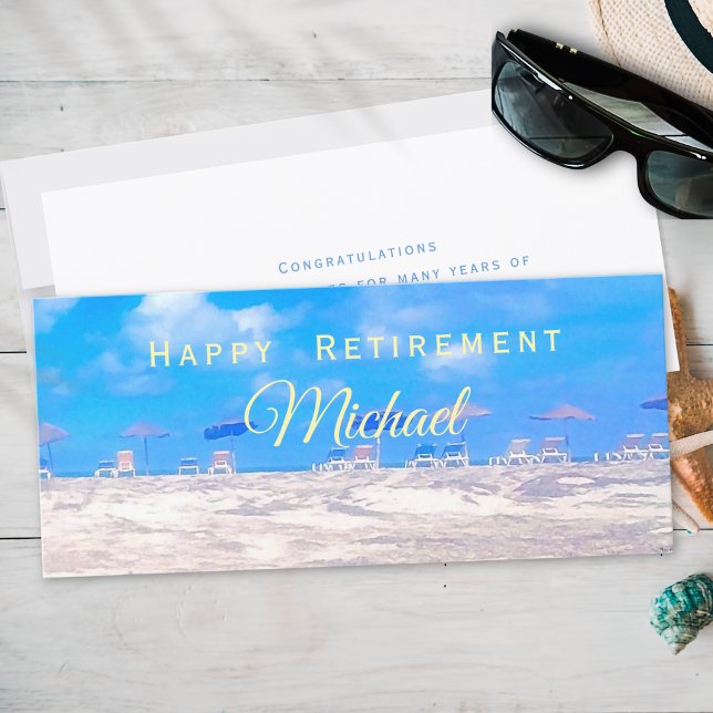Summer Beach Blue White Happy Retirement Card (Creator Uploaded)
