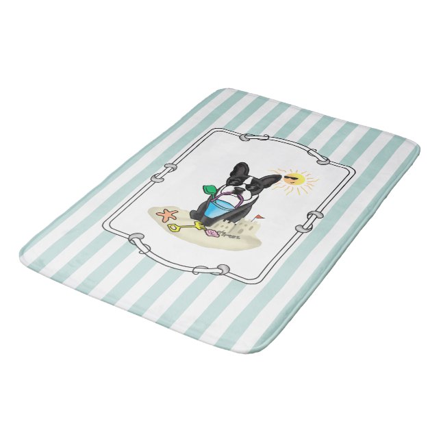 Summer Beach Boston Terrier (black) - Cute Dog Bath Mat (Angled)