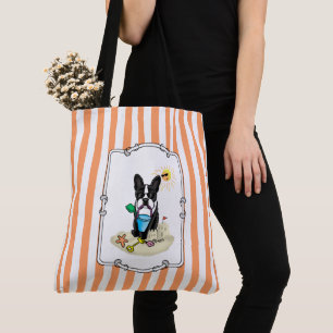 Summer Beach Boston Terrier (black) - Cute Dog Tote Bag