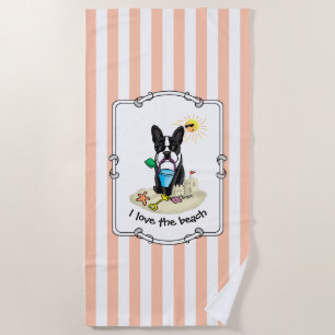 Summer Beach Boston Terrier Dog (black) Cute Beach Towel
