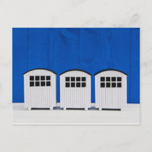 Summer Beach cabins in blue and white Postcard