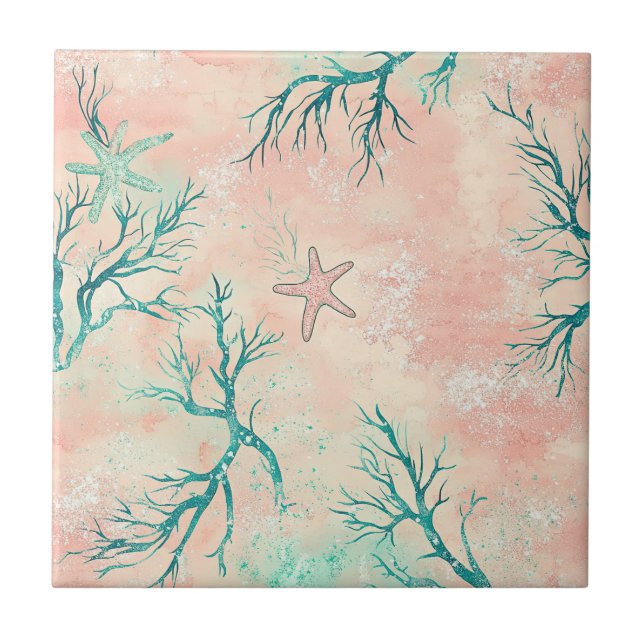 Summer Beach Coral Pattern Tile (Front)