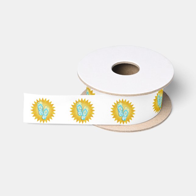 Summer Beach Days Blue and Yellow Flip-Flops Satin Ribbon (Spool)