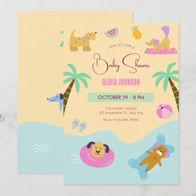 Summer beach dog vacation Baby shower Invitation (Front/Back)