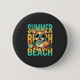 Summer Beach Dog Vacation Vector 2 Inch Round Button