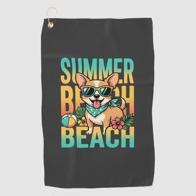 Summer Beach Dog Vacation Vector Golf Towel (Front)