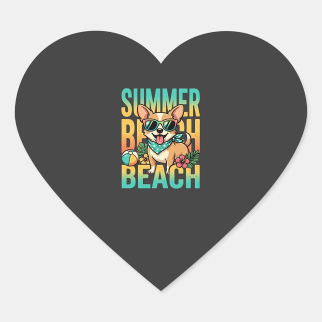 Summer Beach Dog Vacation Vector Heart Sticker (Front)