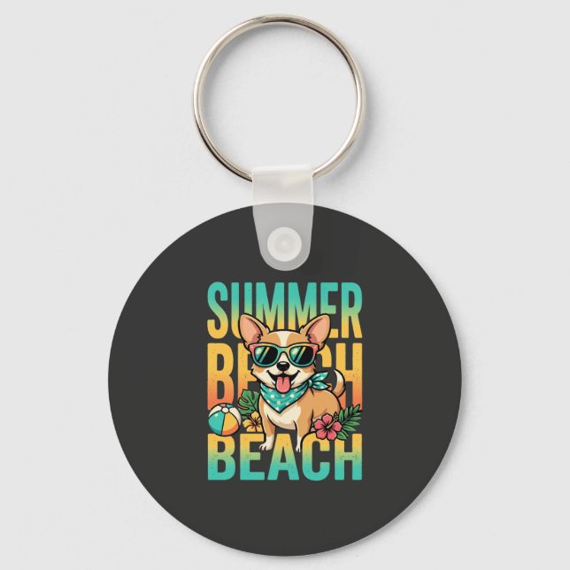 Summer Beach Dog Vacation Vector Keychain (Front)