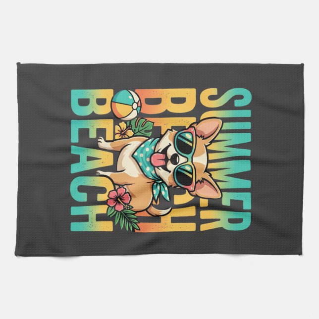 Summer Beach Dog Vacation Vector Kitchen Towel (Horizontal)