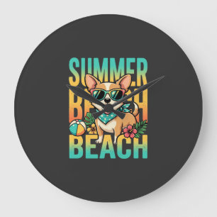 Summer Beach Dog Vacation Vector Large Clock