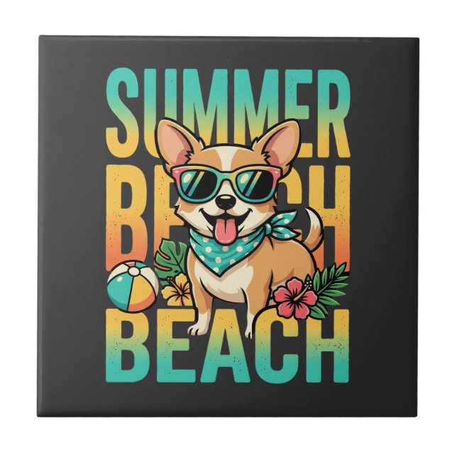 Summer Beach Dog Vacation Vector Tile (Front)