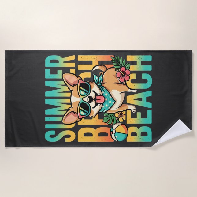 Summer Beach Dog Vacation Vector Towel (Front)