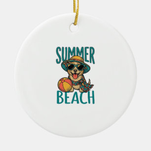 Summer Beach Dog Vintage Sunglasses Shirt Design_1 Ceramic Ornament