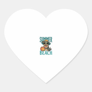 Summer Beach Dog Vintage Sunglasses Shirt Design_1 Heart Sticker