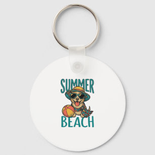 Summer Beach Dog Vintage Sunglasses Shirt Design_1 Keychain