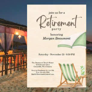 Summer Beach Elegant Green Chairs Retirement Party Invitation