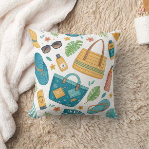 Summer Beach Essentials Pattern (1) Throw Pillow