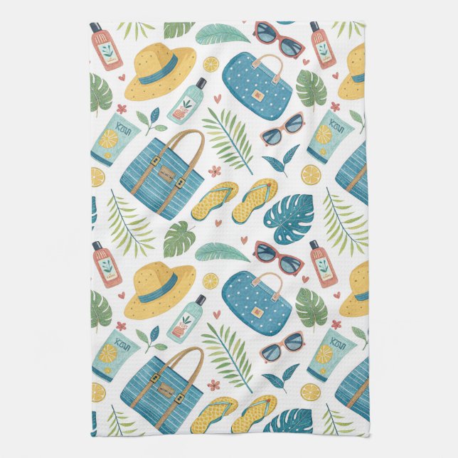 Summer Beach Essentials Pattern (2) Kitchen Towel (Vertical)