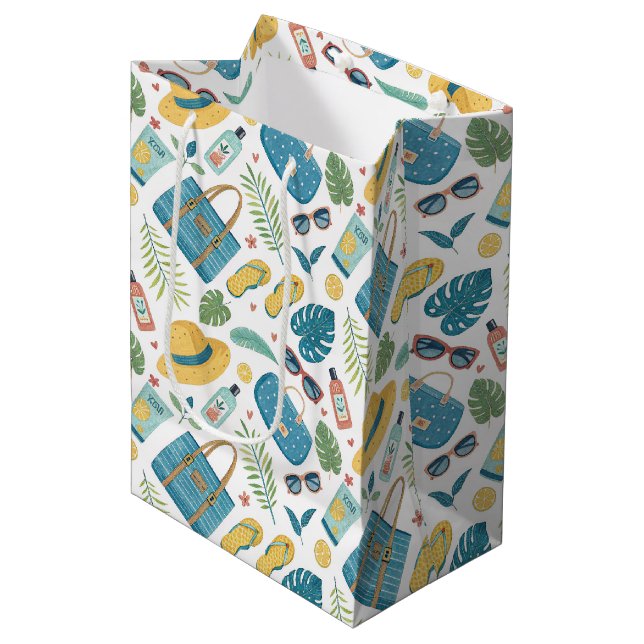 Summer Beach Essentials Pattern (2) Medium Gift Bag (Front Angled)