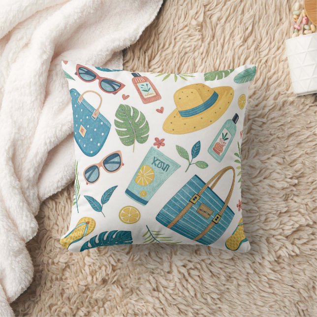 Summer Beach Essentials Pattern (2) Throw Pillow (Blanket)