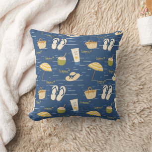 Summer Beach Essentials Pattern (3) Throw Pillow