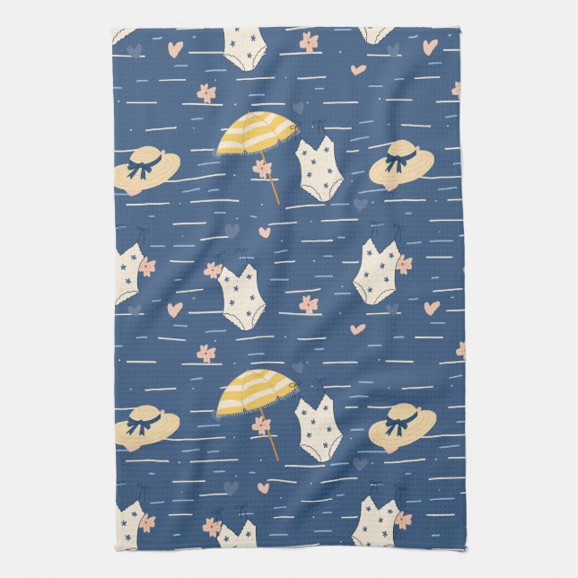 Summer Beach Essentials Pattern (5) Kitchen Towel (Vertical)