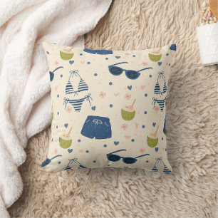 Summer Beach Essentials Pattern (9) Throw Pillow