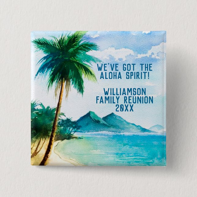 Summer Beach Family Reunion Aloha Gathering 2 Inch Square Button (Front)