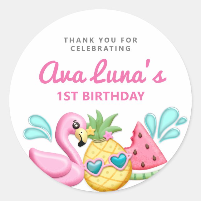 Summer Beach Fille Anniversaire Favoriser Stickers (Devant)