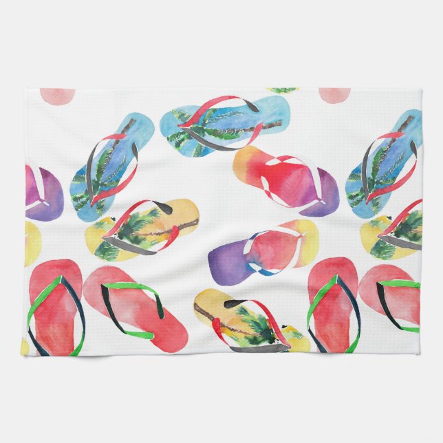 Summer Beach Flip Flops Pattern Kitchen Towel (Horizontal)