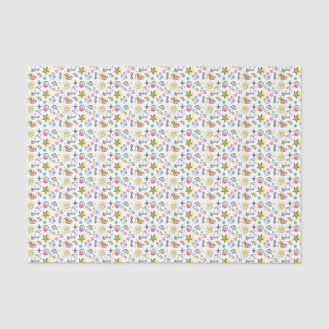 Summer Beach Fun Doodles Decoupage Tissue Paper (Front)