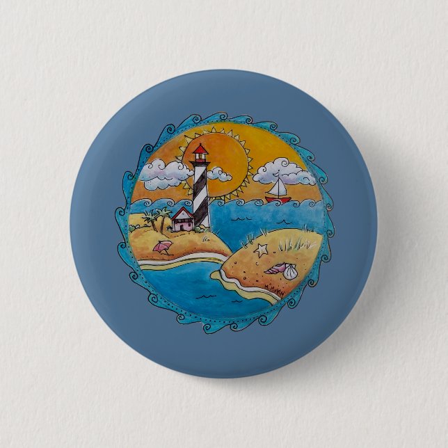 Summer beach fun sunny seashore coastal 2 inch round button (Front)