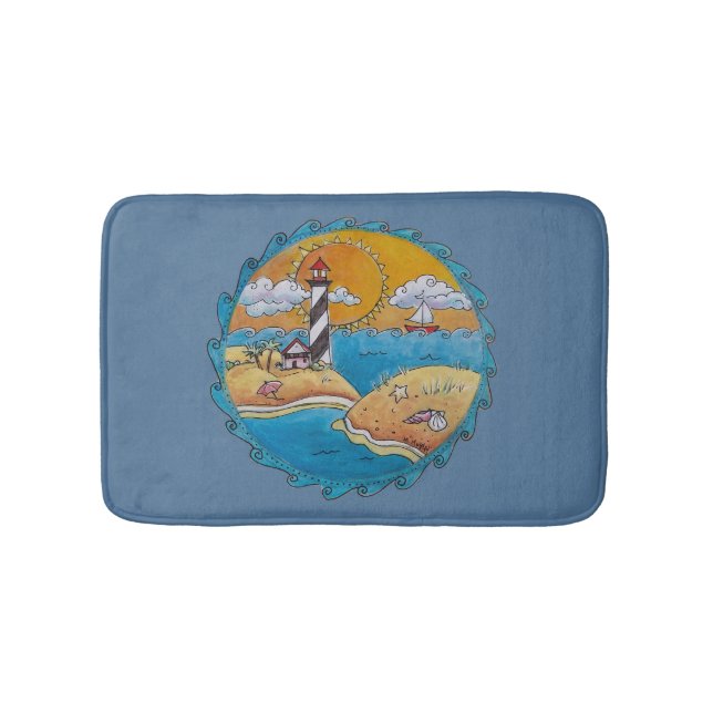 Summer beach fun sunny seashore coastal bath mat (Front)