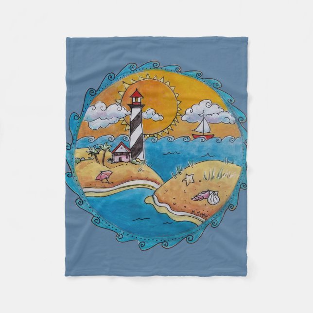 Summer beach fun sunny seashore coastal fleece blanket (Front)